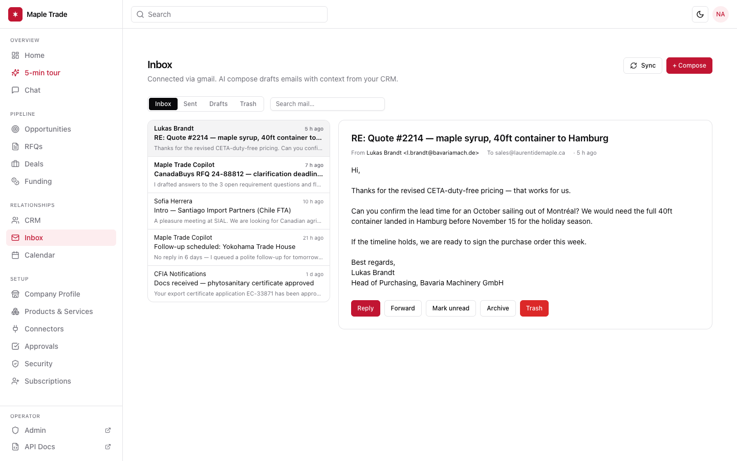 Unified inbox with AI-drafted follow-ups